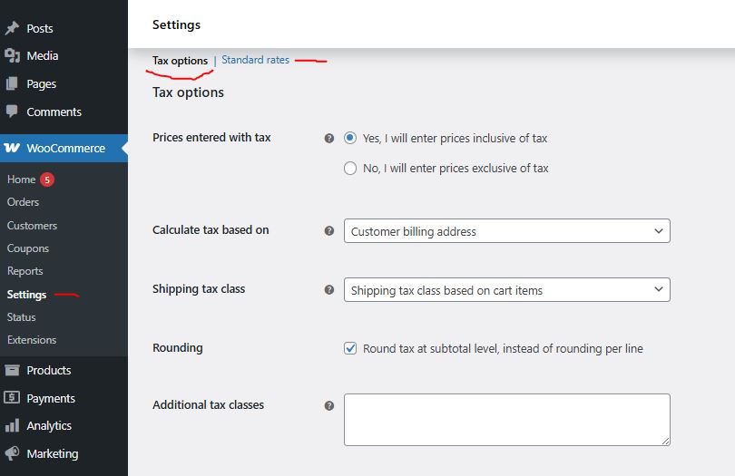 Woocommerce Tax Settings